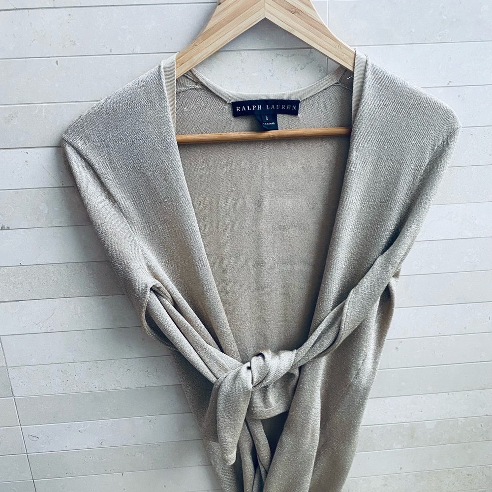 Ralph Lauren Collection metallic golden light knit knee length cardigan